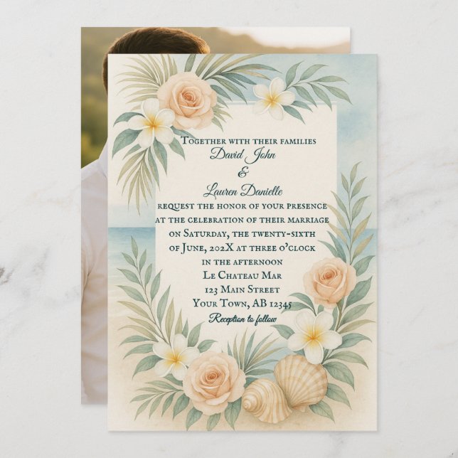 Convite De Casamento De Fotos De Ocultação E Bloom (Frente/Verso)