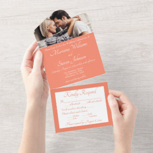 Convite De Casamento De Fotos De Salmão Elegante