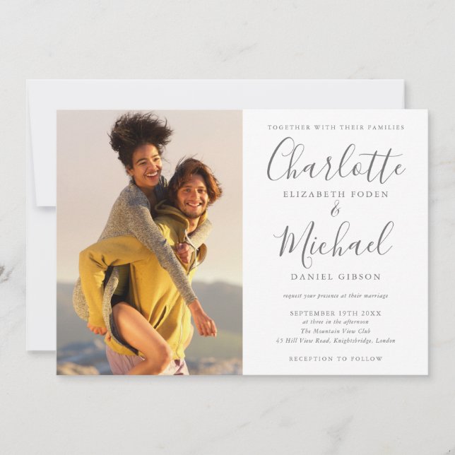 Convite De Casamento De Fotos De Script De Assinat (Frente)