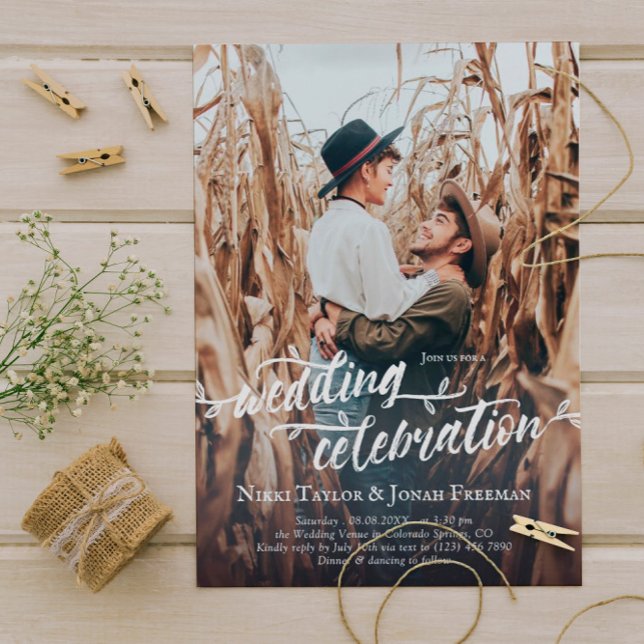 Convite De Casamento De Fotos De Script De Pincel  (Criador carregado)