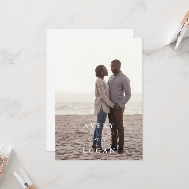 Convite De Casamento De Fotos De Script Elegante (Frente/Verso In Situ)