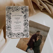 Convite De Casamento De Fotos Floral Desenhada Pel