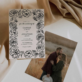 Convite De Casamento De Fotos Floral Desenhada Pel
