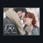 Convite de casamento de fotos monocromáticas escri<br><div class="desc">O casamento de fotos monocromáticas modernas escritas à mão é mínimo para salvar a data do convite de casamento. O fundo e a cor do texto podem ser alterados para se adequarem ao seu estilo. espaço para fotografia no verso.</div>