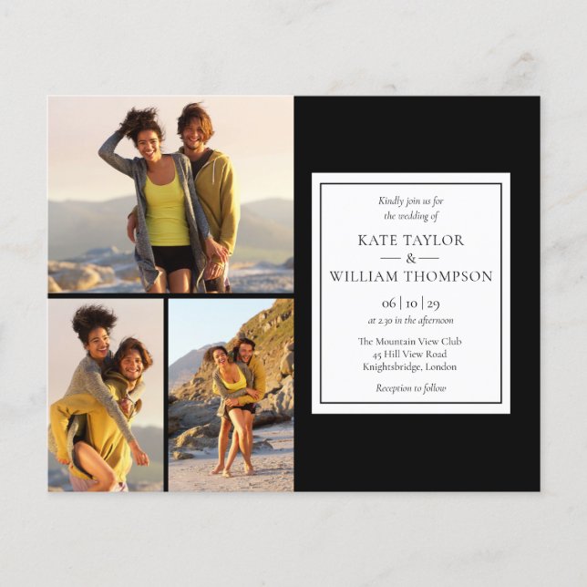 Convite De Casamento De Fotos Preto E Branco 4 (Frente)