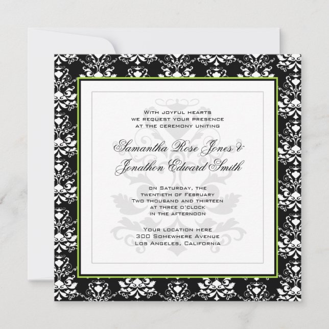 Convite de casamento de Fotos Verde Preto e Branco (Frente)
