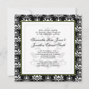 Convite de casamento de Fotos Verde Preto e Branco
