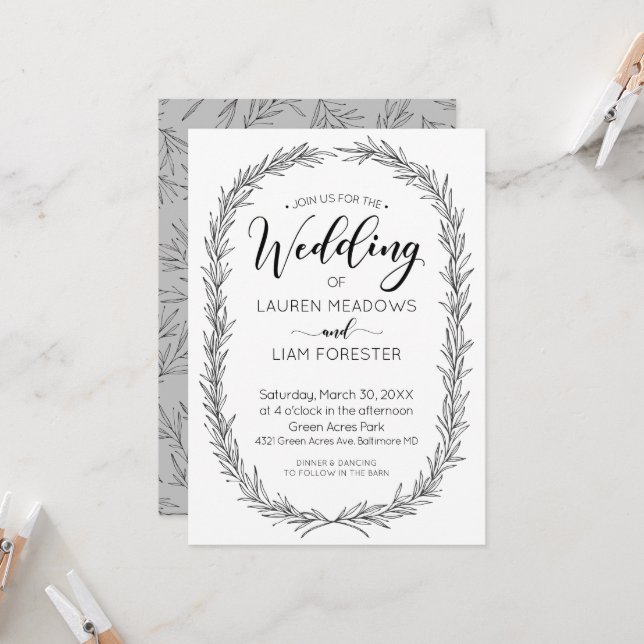 Convite de Casamento de Frame de Ramificação Desen (Frente/Verso In Situ)