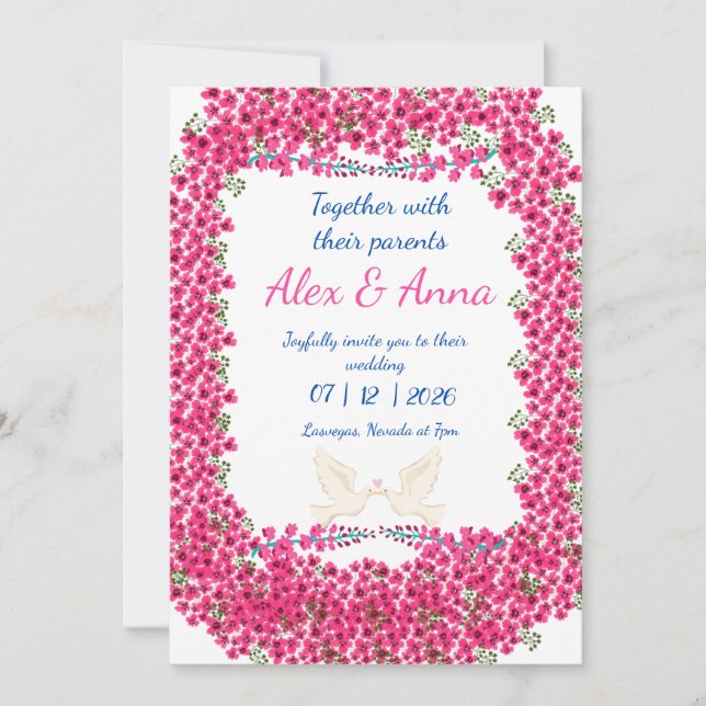 Convite De Casamento De Frame Floral Da Elegante F (Frente)