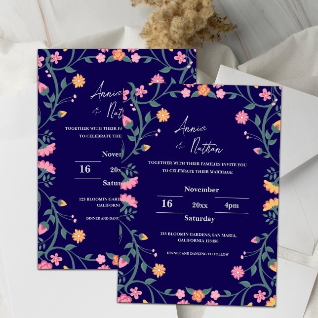 Convite De Casamento De Frame Floral De Intrato Az (Blue Intricate Floral Frame Wedding Invitation)