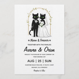 Convite de casamento de gato preto elegante