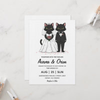 Convite de casamento de gato preto elegante