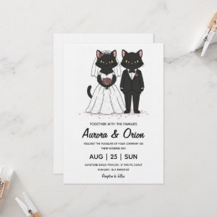 Convite de casamento de gato preto elegante