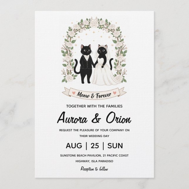 Convite de casamento de gato preto elegante (Frente)