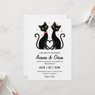 Convite de casamento de gato preto elegante