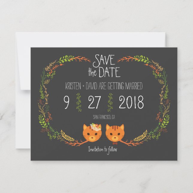 Convite de Casamento de Gatos Floresta Boho Rústic (Frente)