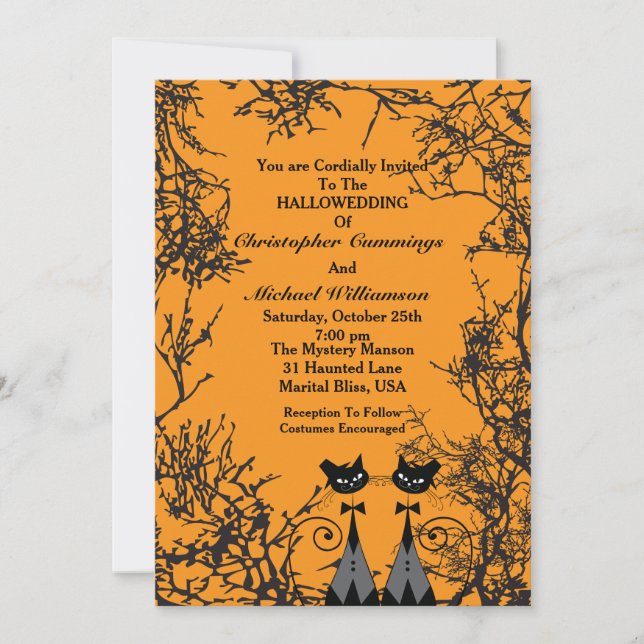 Convite De Casamento De Gatos Hallowedding (2M) (Frente)