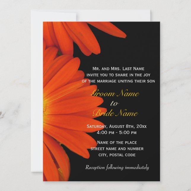 Convite de casamento de gerbera dália laranja (Frente)