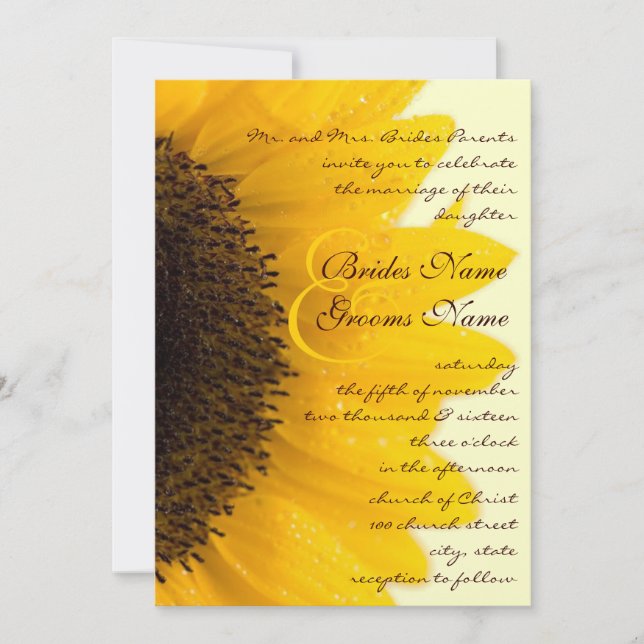 Convite de Casamento de Girassol Elegante e Bonito (Frente)