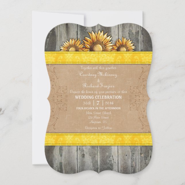 Convite de casamento de girassol russo amarelo (Frente)