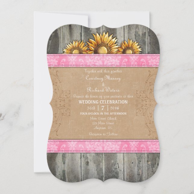 Convite de casamento de girassol russo cor-de-rosa (Frente)