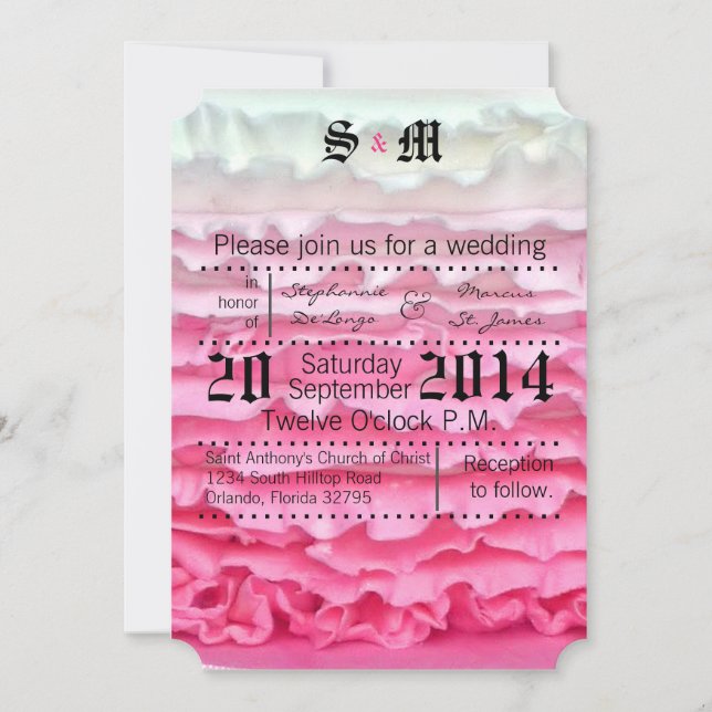 Convite de Casamento de Glacé Rosa Stripe 5x7 (Frente)