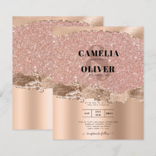Convite de casamento de Glamor Moderno rosa Dourad