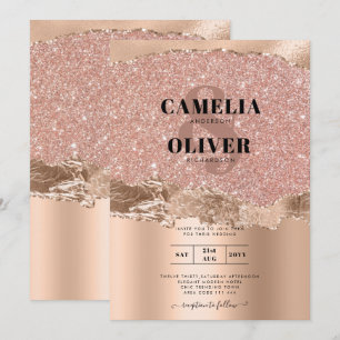 Convite de casamento de Glamor Moderno rosa Dourad
