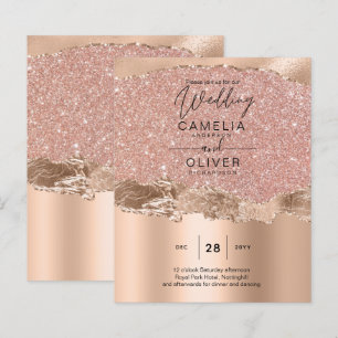 Convite de casamento de Glamor Moderno rosa Dourad