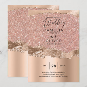 Convite de casamento de Glamor Moderno rosa Dourad