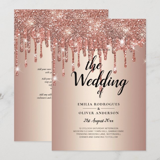 Convite de casamento de Glitter de Discagem Dourad (Frente/Verso)