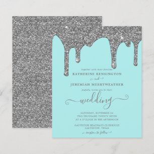 Convite de casamento de Glitter de Prata Teal Orç