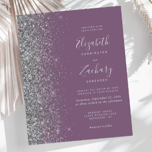 Convite de casamento de Glitter Silver Mauve do Or