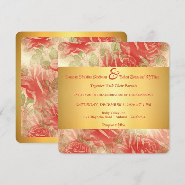 Convite de Casamento de Gold e Rose (Frente/Verso)