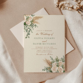 Convite de Casamento de Grama das Pampas Bege Eleg