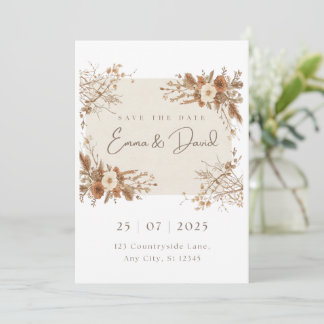 Convite de Casamento de Grama das Pampas Boho Rúst