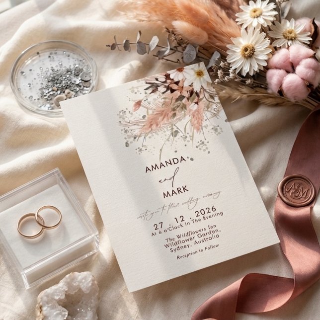 Convite de Casamento de Grama das Pampas Elegante  (Criador carregado)