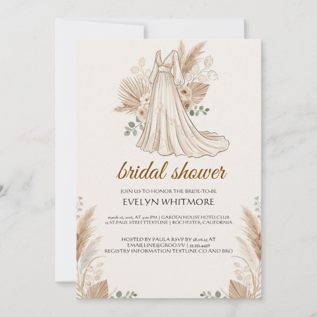 Convite de Casamento de Grama de Ampas, Boêmio Lar (Frente)