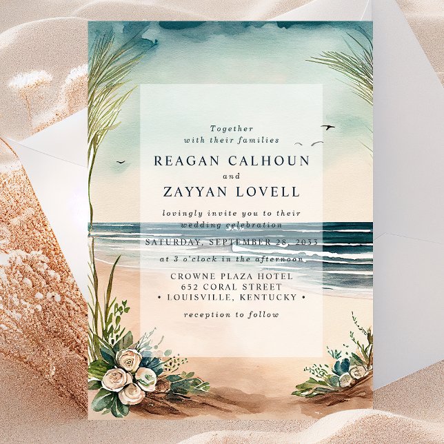 Convite de Casamento de Grama e Rosas da Praia do  (Criador carregado)
