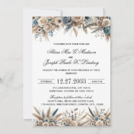 Convite de Casamento de Grama Pampas Boho