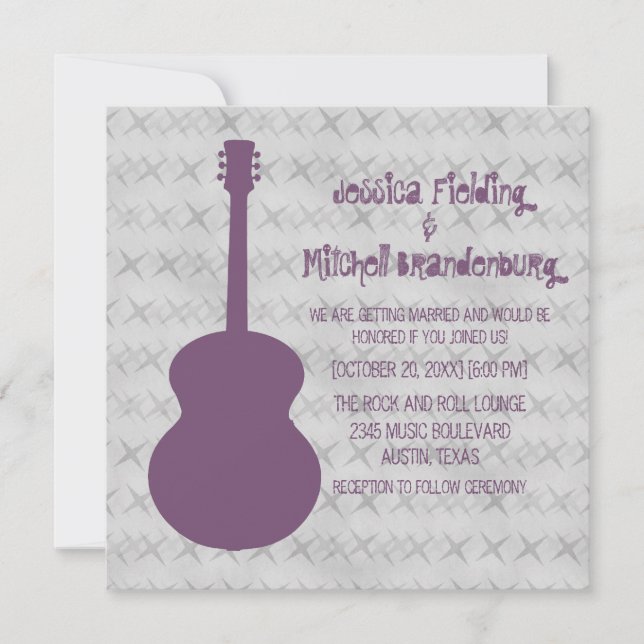 Convite de casamento de Grunge de Violão Roxo (Frente)