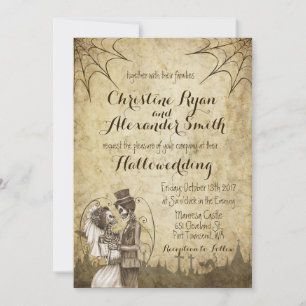 Convite de Casamento de Halloween com Casal de Esq