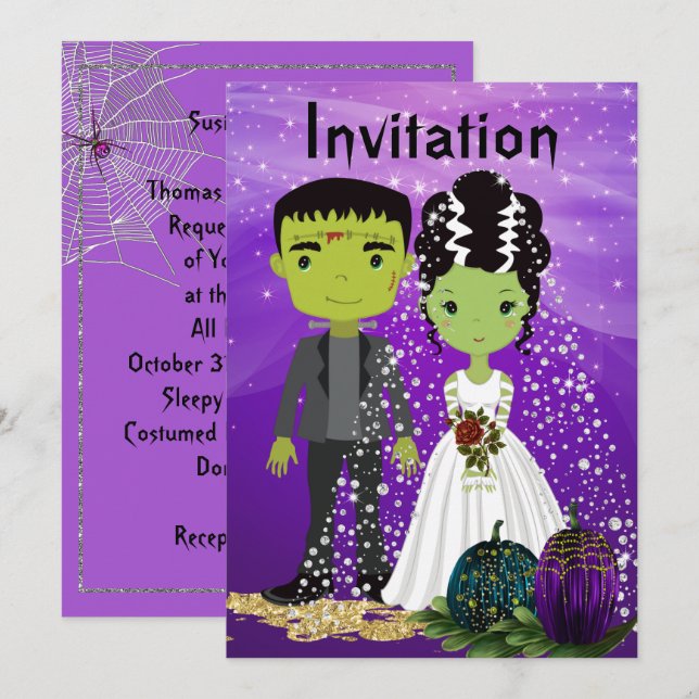 Convite de Casamento de Halloween com Noiva (Frente/Verso)