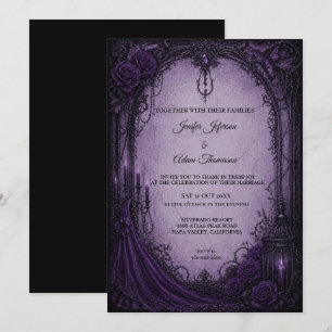 Convite de Casamento de Halloween em Roxo Gótico