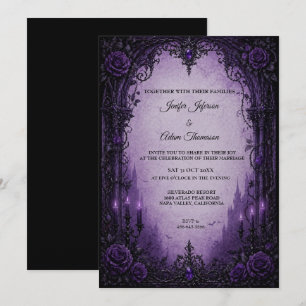 Convite de Casamento de Halloween em Roxo Gótico