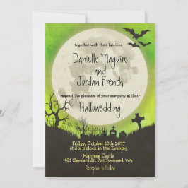 Convite de casamento de Halloween em verde com lua