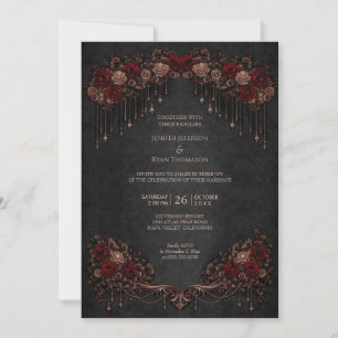 Convite de casamento de halloween gótico floral el