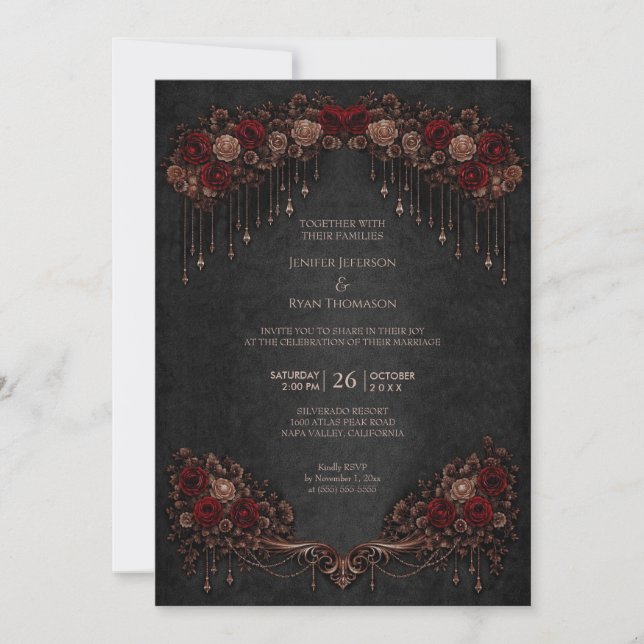 Convite de casamento de halloween gótico floral el (Frente)