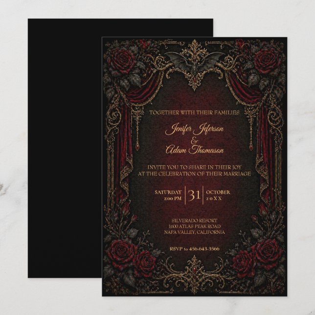 Convite de Casamento de Halloween Vampire Gothic (Frente/Verso)