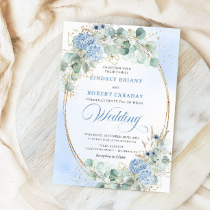 Convite de Casamento de Hydrangea Azul Botânica co
